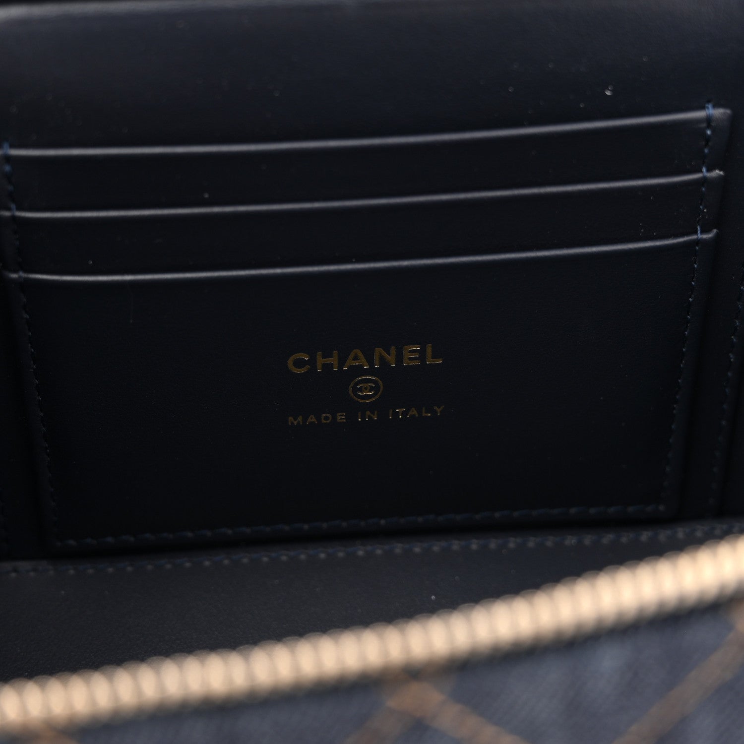 Chanel Denim Quilted Vanity Case With Chain Dark Blue 6 of 10