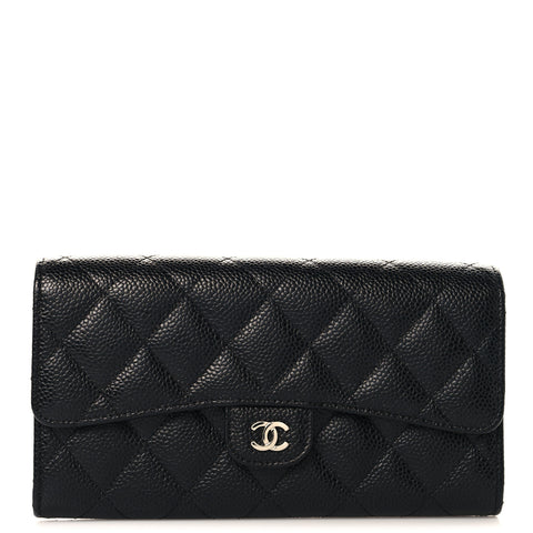 Caviar Quilted Large Gusset Flap Wallet Black