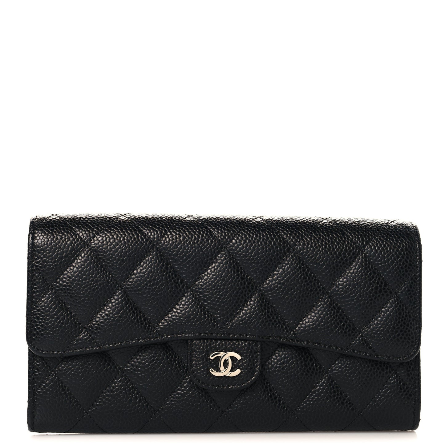 Caviar Quilted Large Gusset Flap Wallet Black