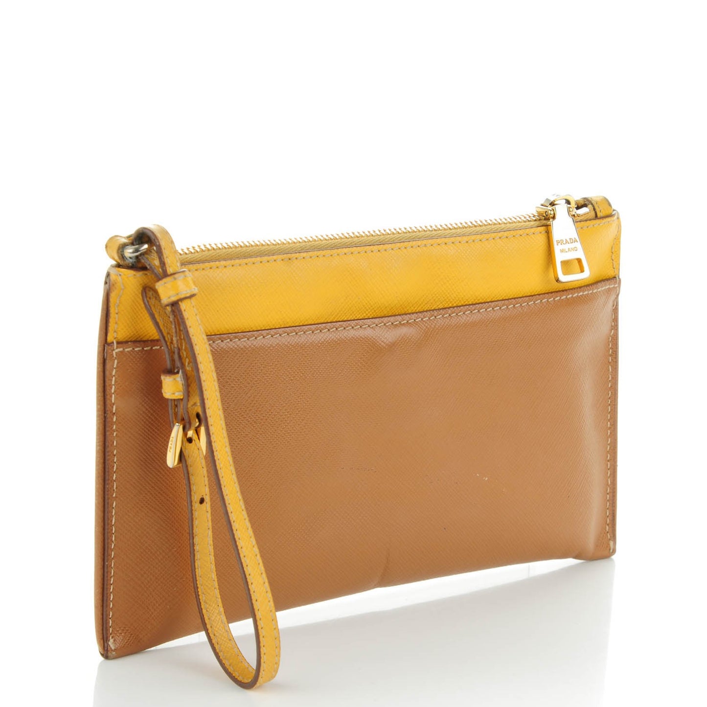 Saffiano Bi-Color Wristlet Clutch Caramel Mimosa