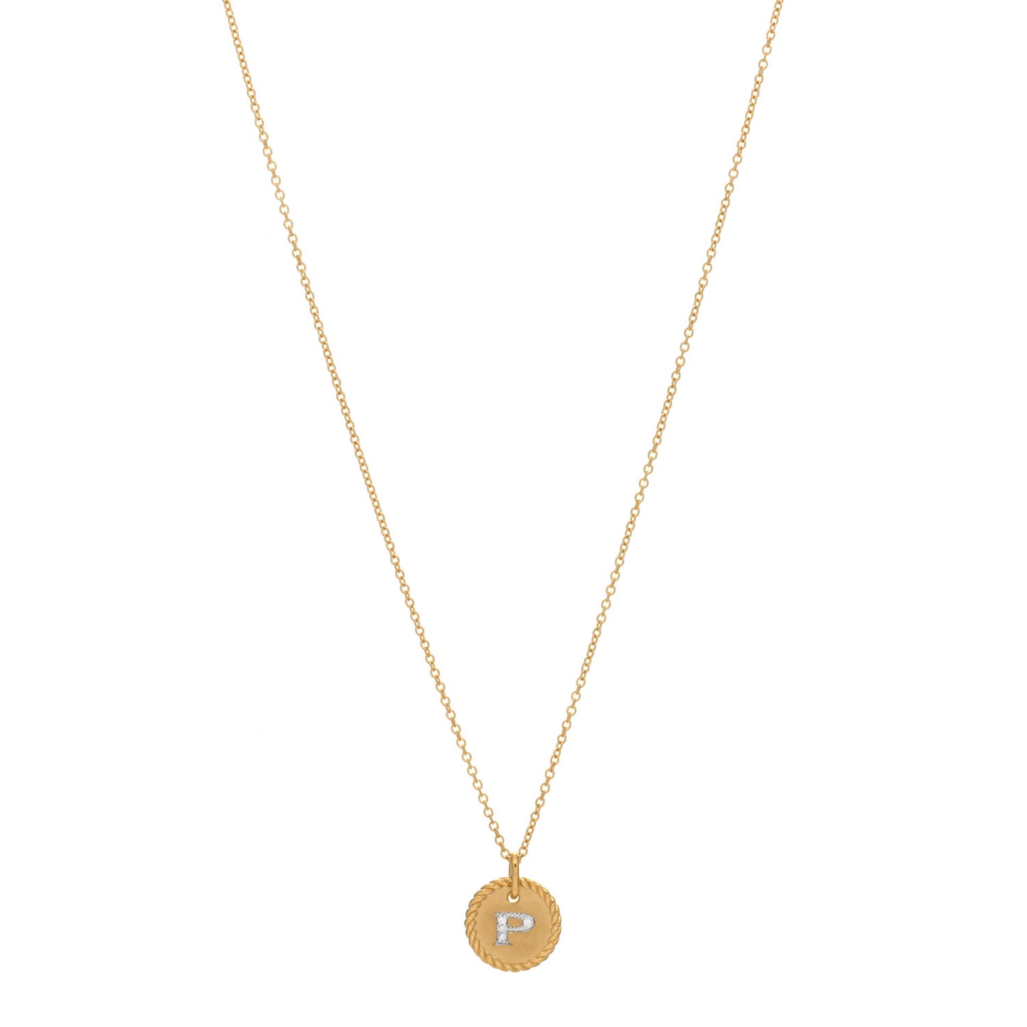 18K Yellow Gold Diamond Initial P Charm Necklace