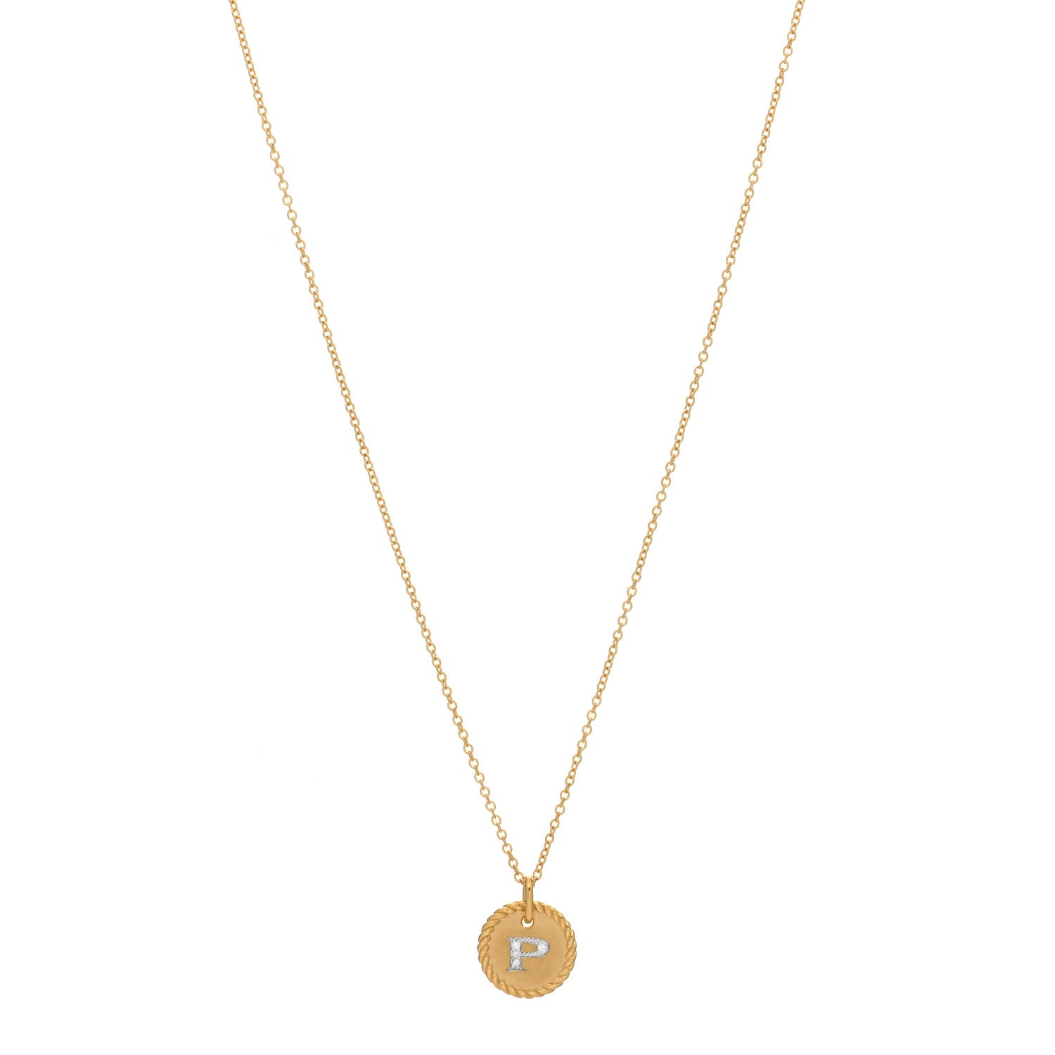 David Yurman 18K Yellow Gold Diamond Initial P Charm Necklace 1 of 3