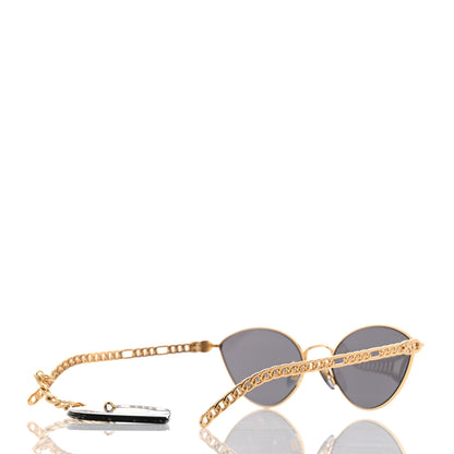 Gucci Metal Chain Cat Eye GG0977S Sunglasses Gold Grey 4 of 7