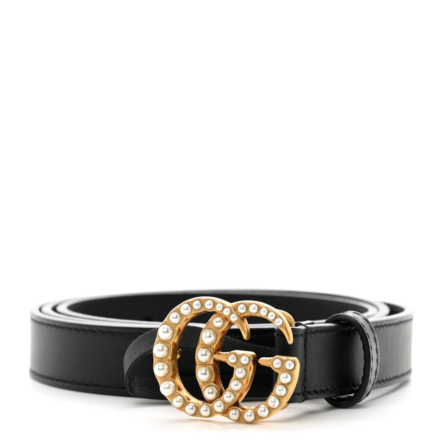 Calfskin Pearl Double G 20mm Belt 85 34 Black Cream