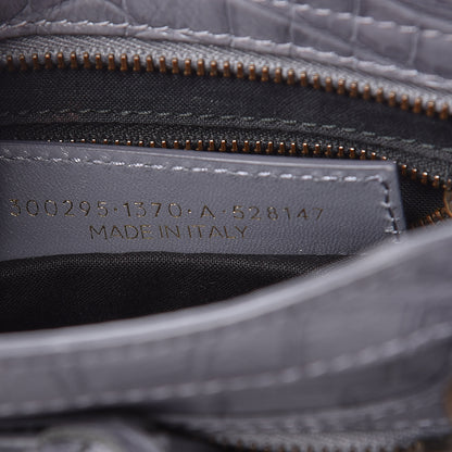 Balenciaga Calfskin Crocodile Embossed Classic Hardware Mini City Gris Beton 7 of 11