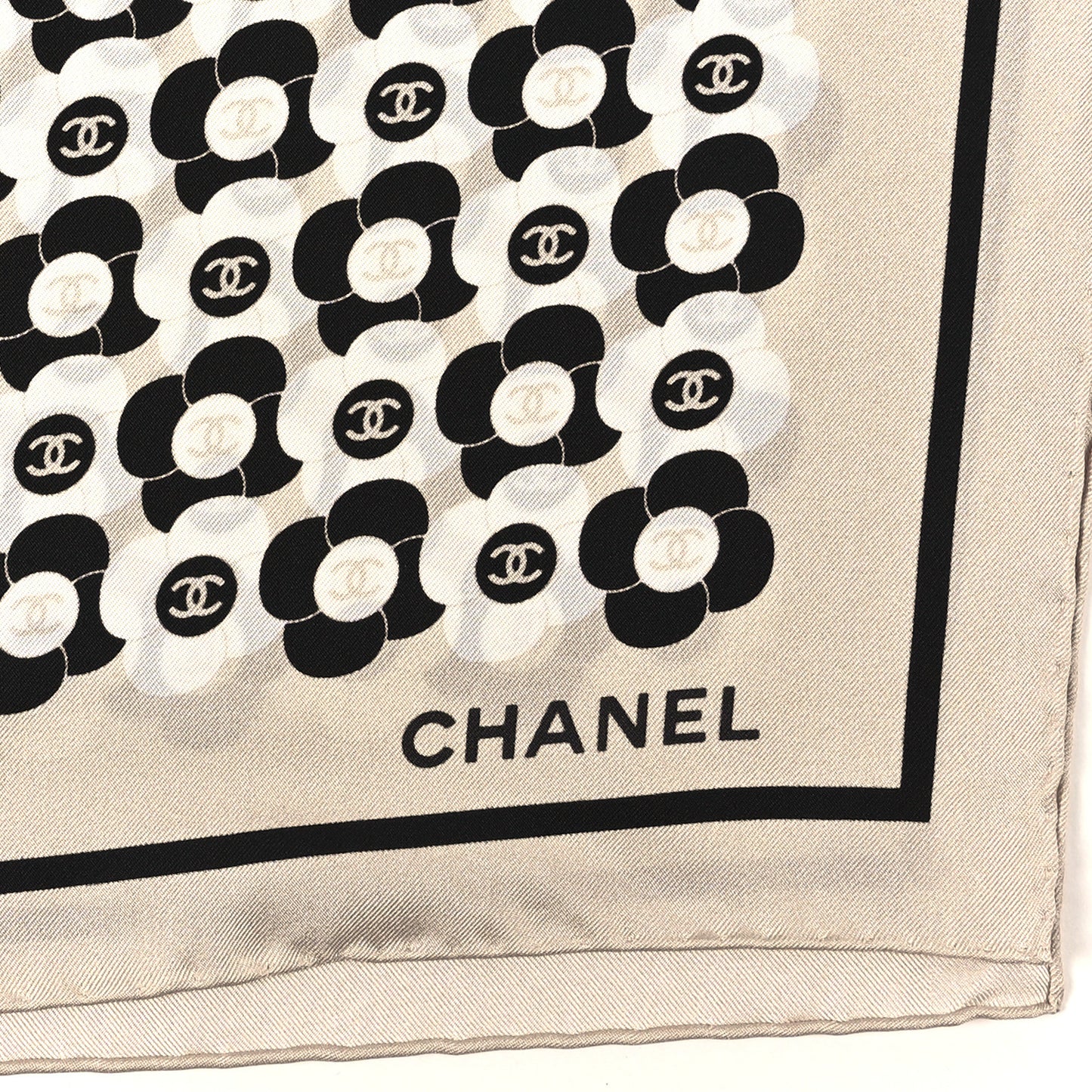 Silk Camellia CC Square Scarf Ivory Black