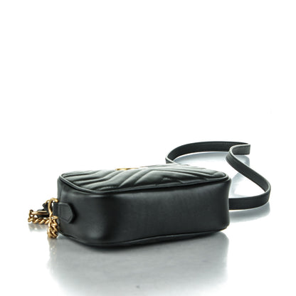 Gucci Calfskin Matelasse Mini GG Marmont Chain Shoulder Bag Black 4 of 7