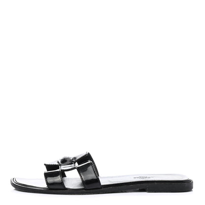 Hermes Patent Oran Sandals 37.5 Black 1 of 4