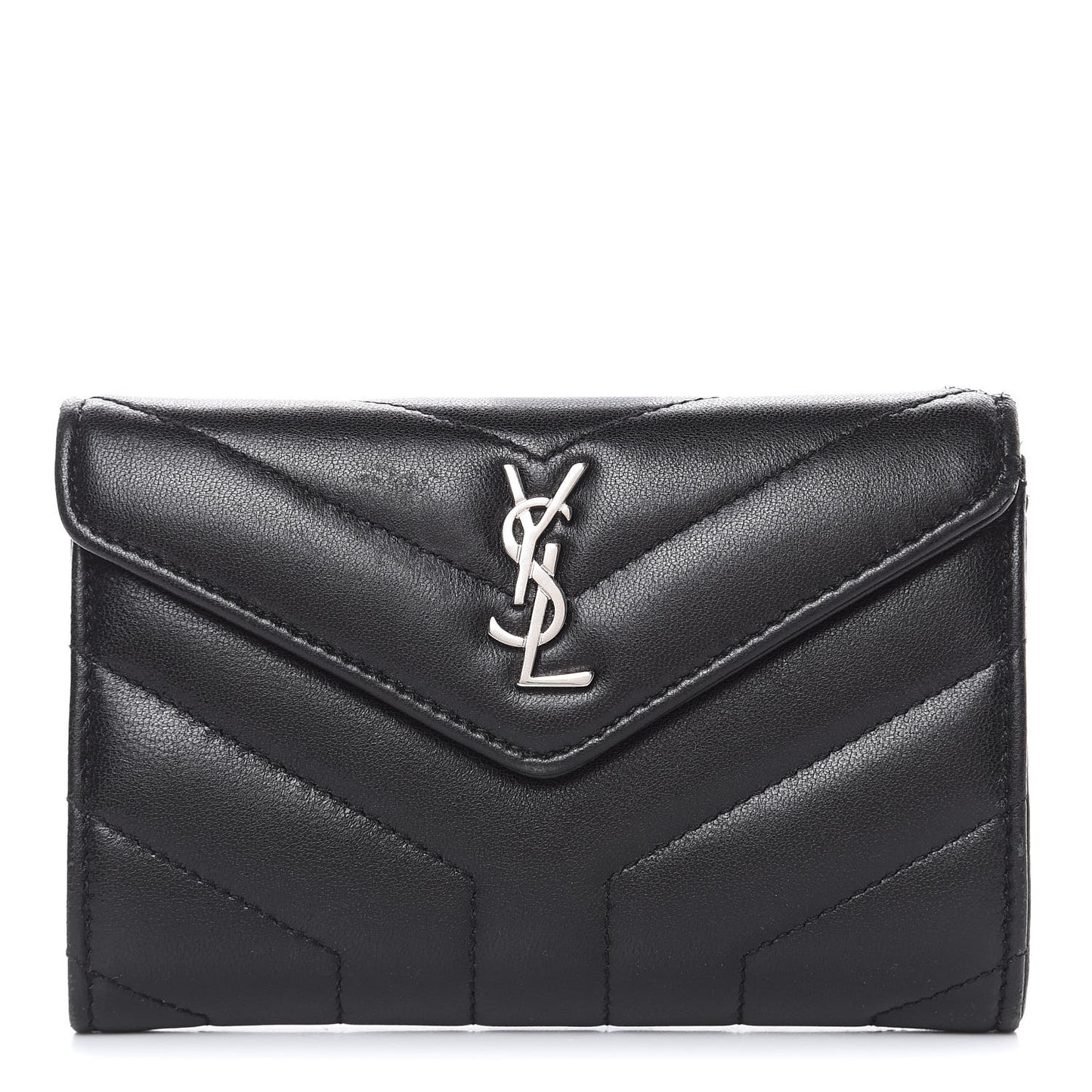 Lambskin Y Quilted Monogram Small Loulou Envelope Wallet Black