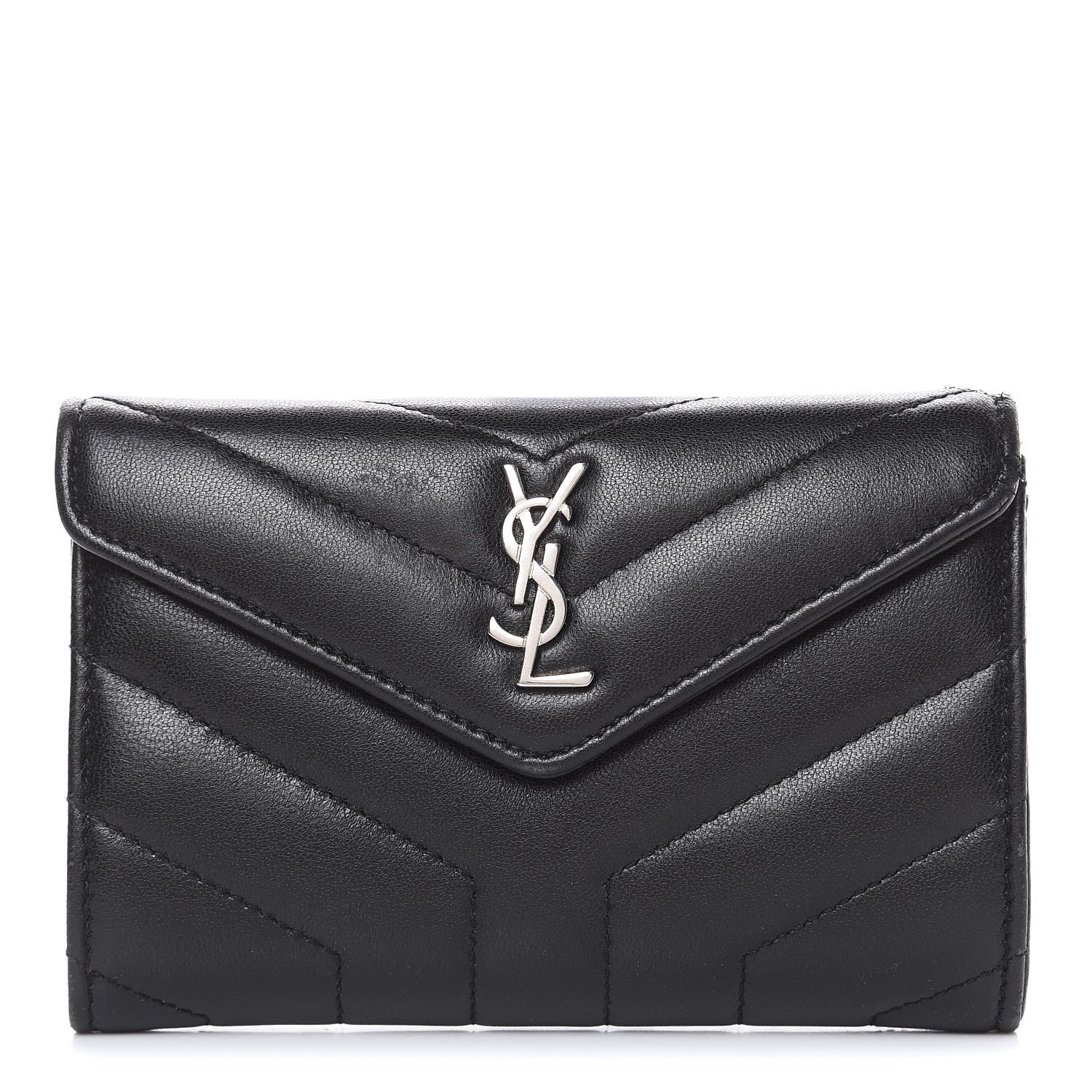 Saint Laurent Lambskin Y Quilted Monogram Small Loulou Envelope Wallet Black 1 of 14