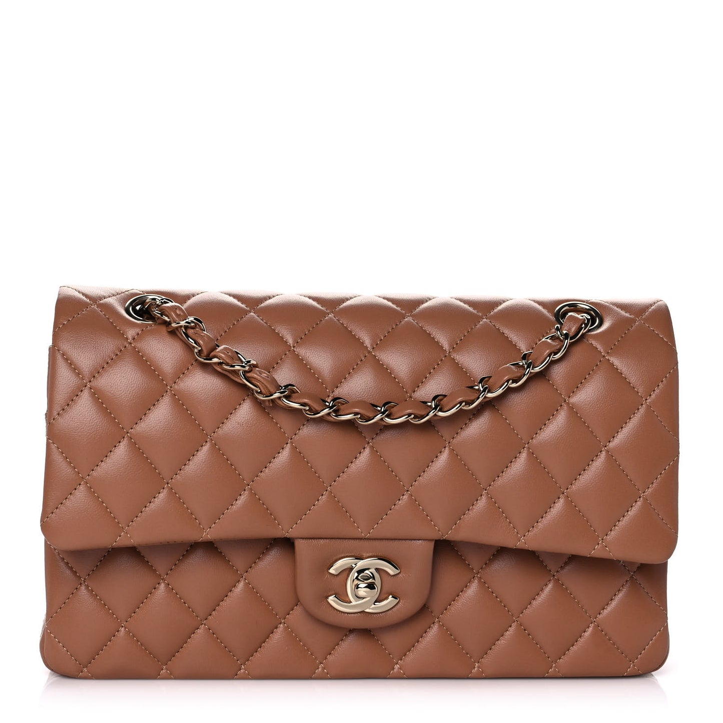 Lambskin Quilted Medium Double Flap Brown