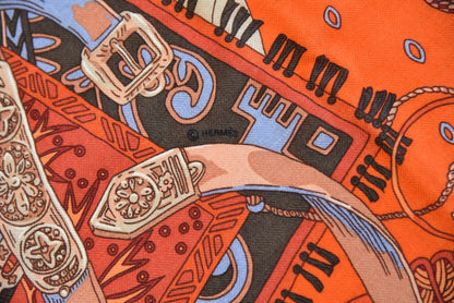 Hermes Cashmere Silk Cavaliers du Caucase Shawl 140 Orange Lavande Corail 9 of 10