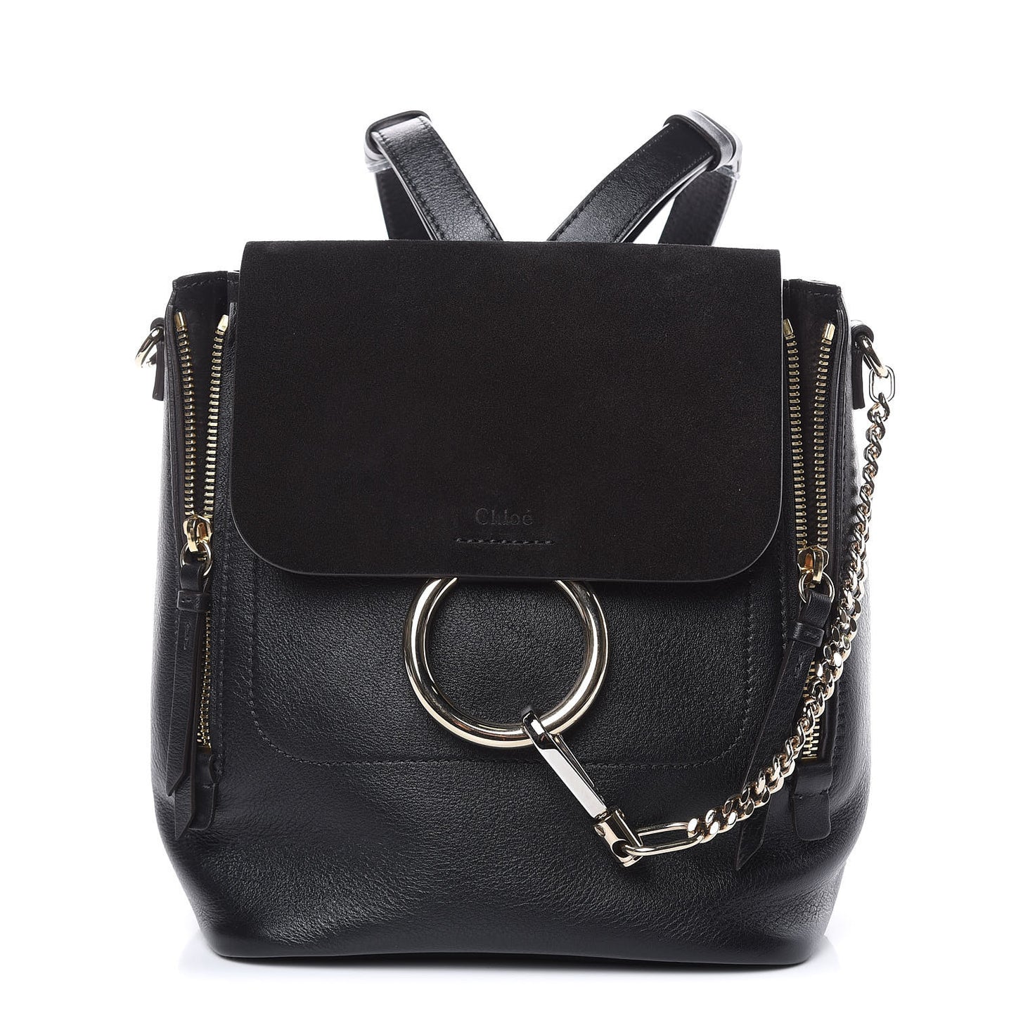 Suede Calfskin Small Faye Backpack Black