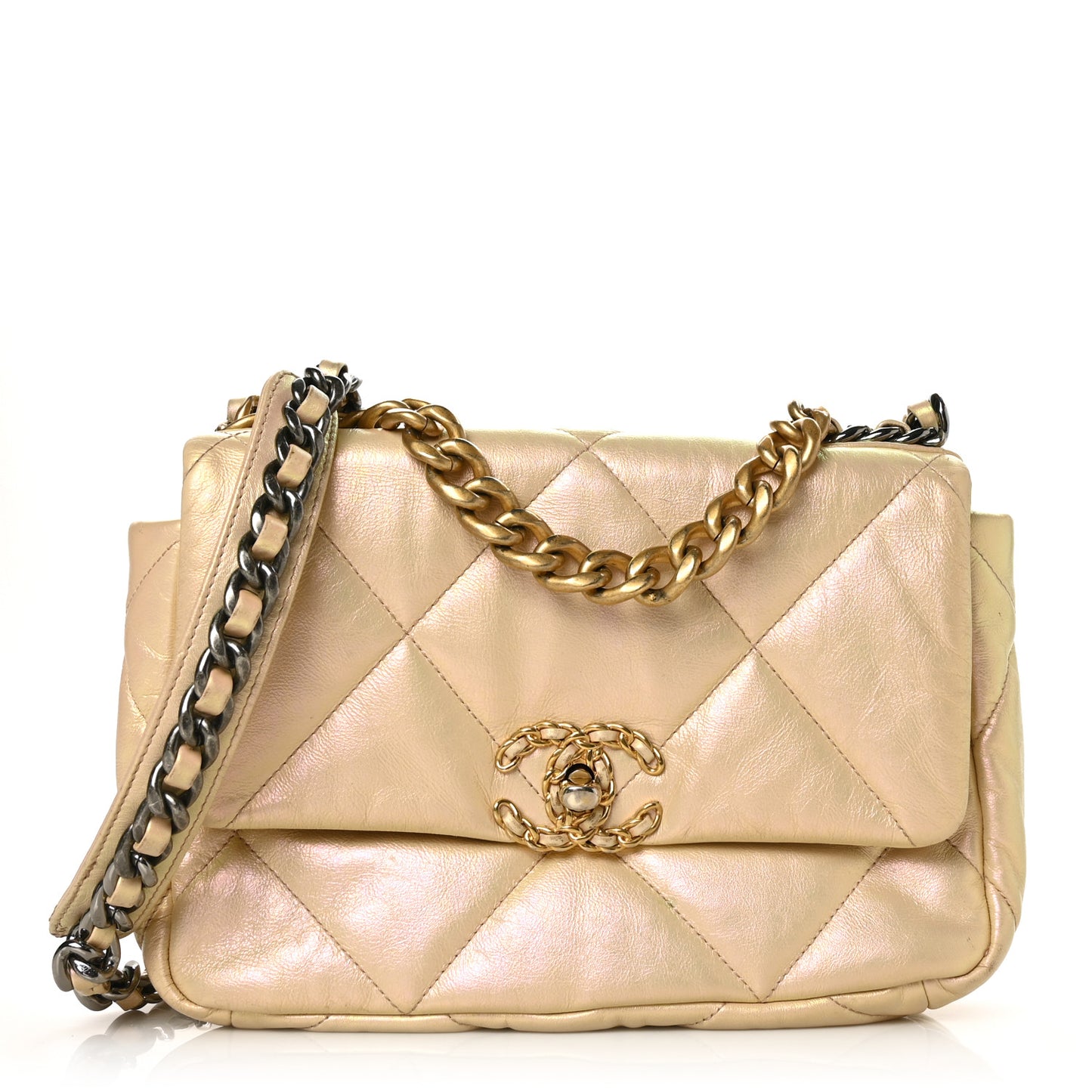 Iridescent Lambskin Quilted Medium Chanel 19 Flap Pink