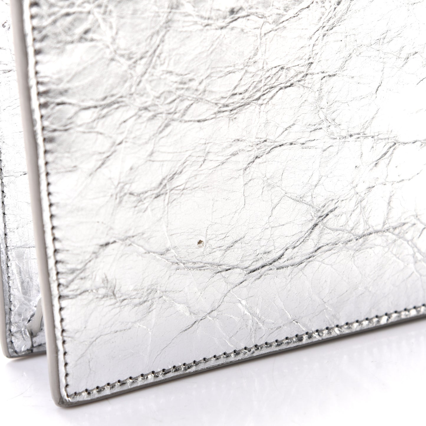 Metallic Crackled Calfskin Kate Monogram Tassel Chain Wallet Argento