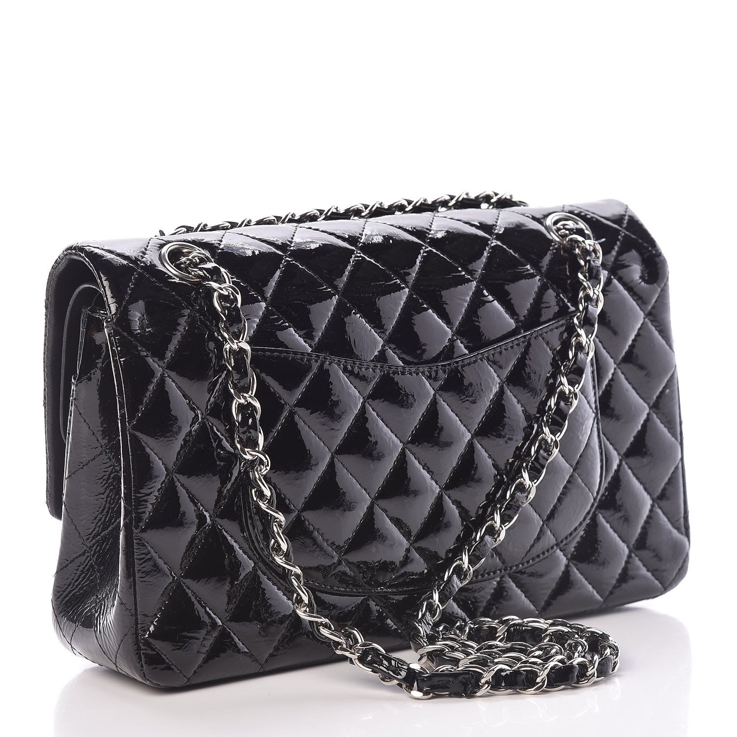 Chanel Distressed Patent Quilted Medium Double Flap Black 3 of 10