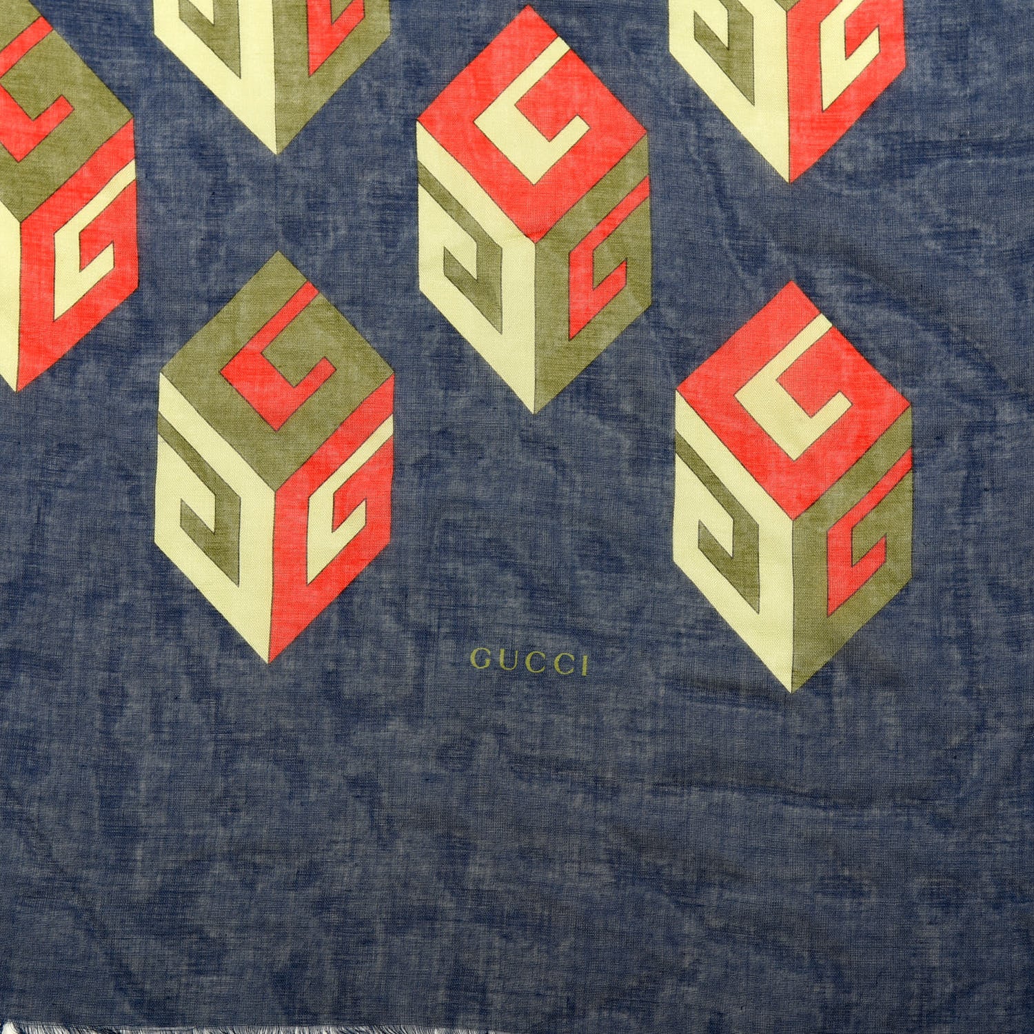 Gucci Modal Silk Big Gucci Cubo Square Scarf Navy Light Green 2 of 4