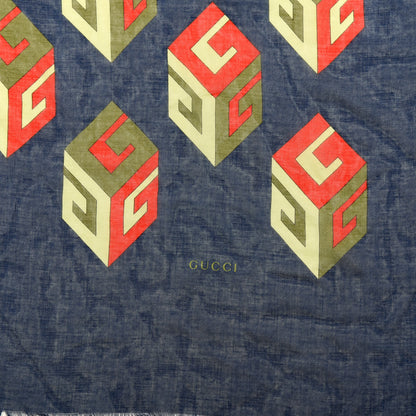 Gucci Modal Silk Big Gucci Cubo Square Scarf Navy Light Green 2 of 4