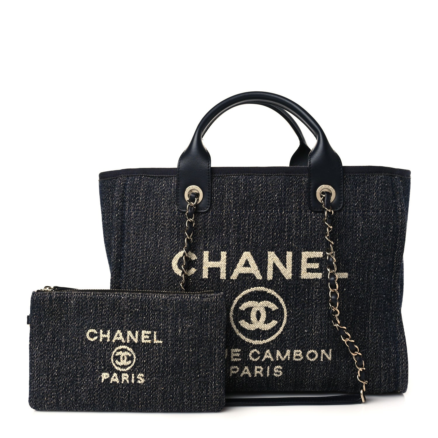 Chanel Denim Small Deauville Tote Dark Blue White 1 of 10