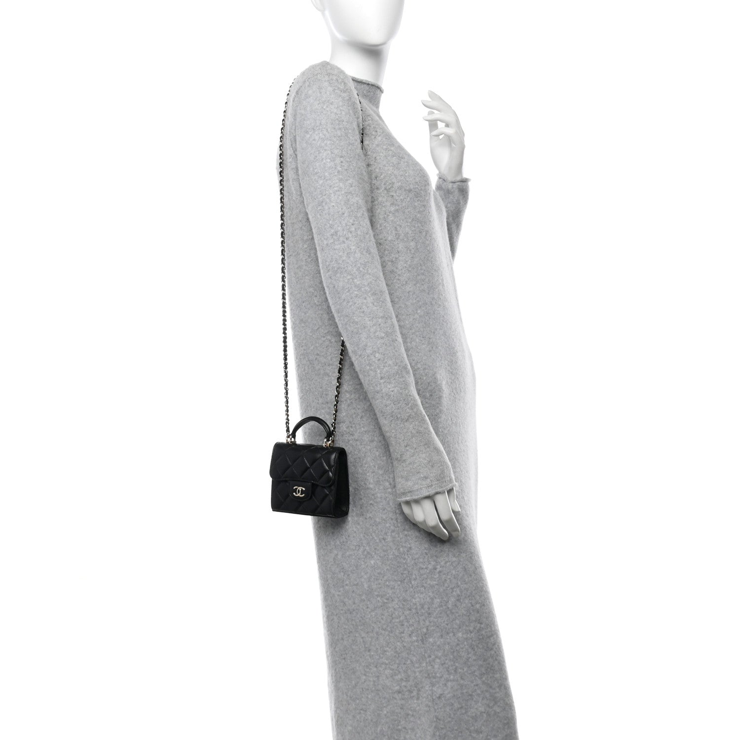 Chanel Lambskin Quilted Top Handle Flap Clutch With Chain Black 2 of 11