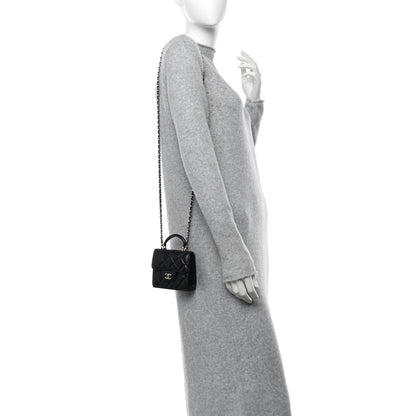 Chanel Lambskin Quilted Top Handle Flap Clutch With Chain Black 2 of 11