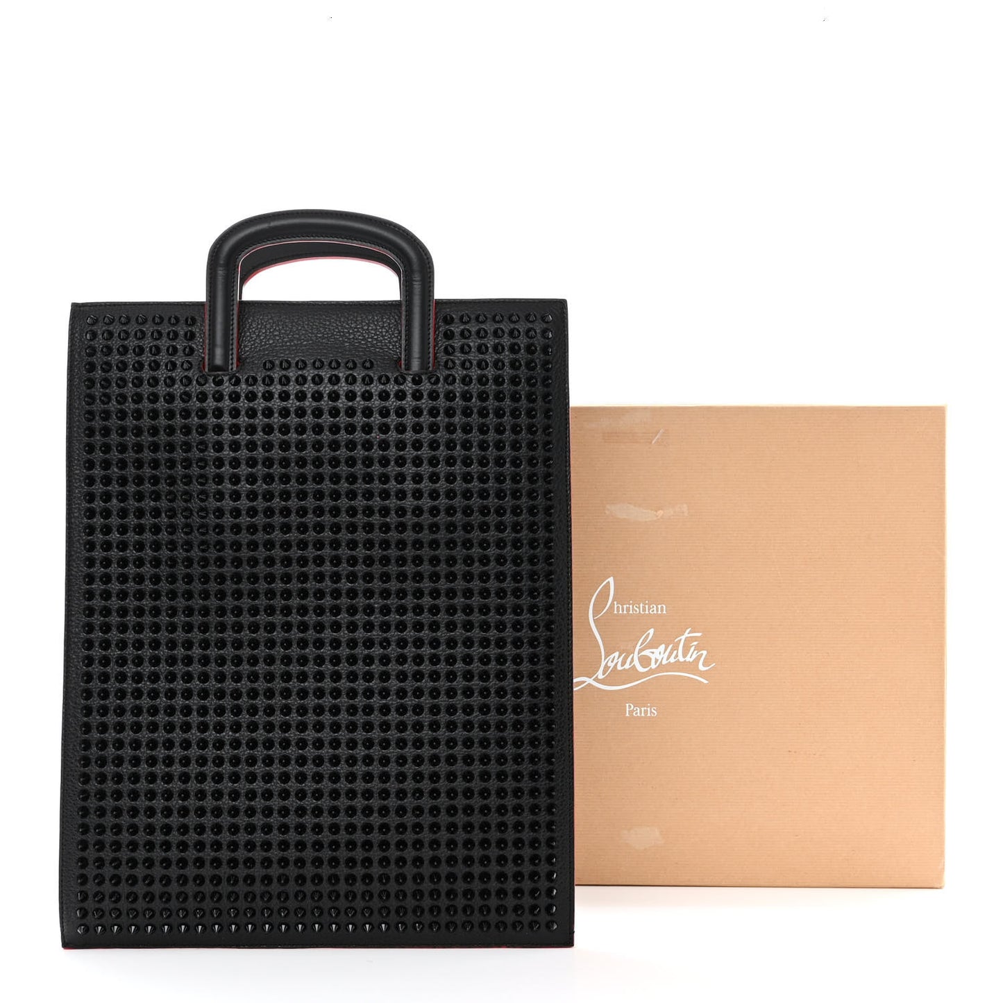 Calfskin Spiked Large Trictrac Portfolio Bag Black