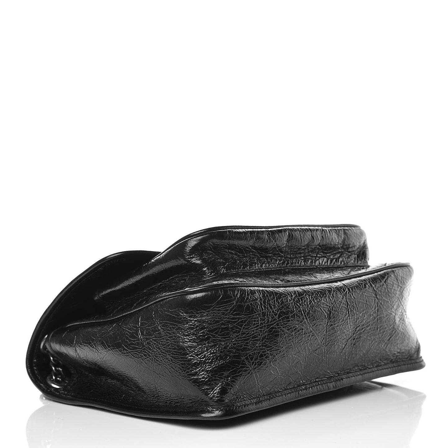 Crinkled Calfskin Matelasse Monogram Medium Niki Chain Satchel Black