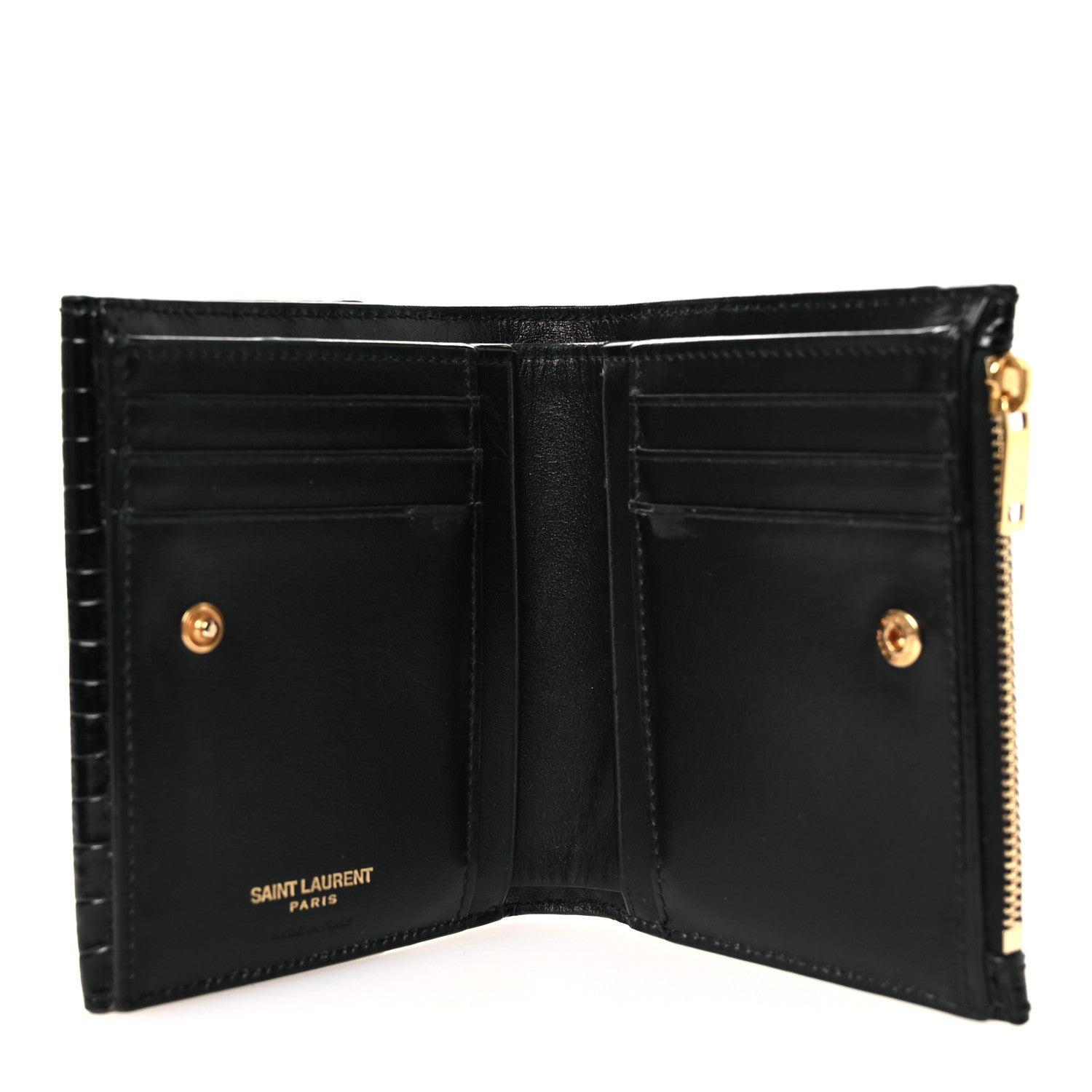 Saint Laurent Shiny Calfskin Crocodile Embossed Monogram Uptown Compact Wallet Black 5 of 10