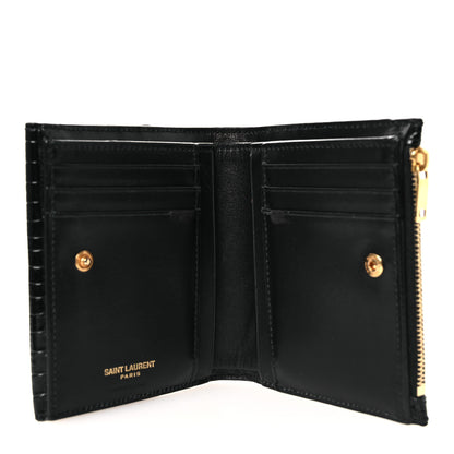 Saint Laurent Shiny Calfskin Crocodile Embossed Monogram Uptown Compact Wallet Black 5 of 10