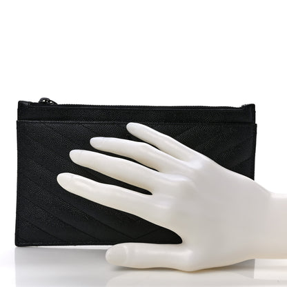 Saint Laurent Grain De Poudre Chevron Monogram Bill Pouch Black 2 of 6