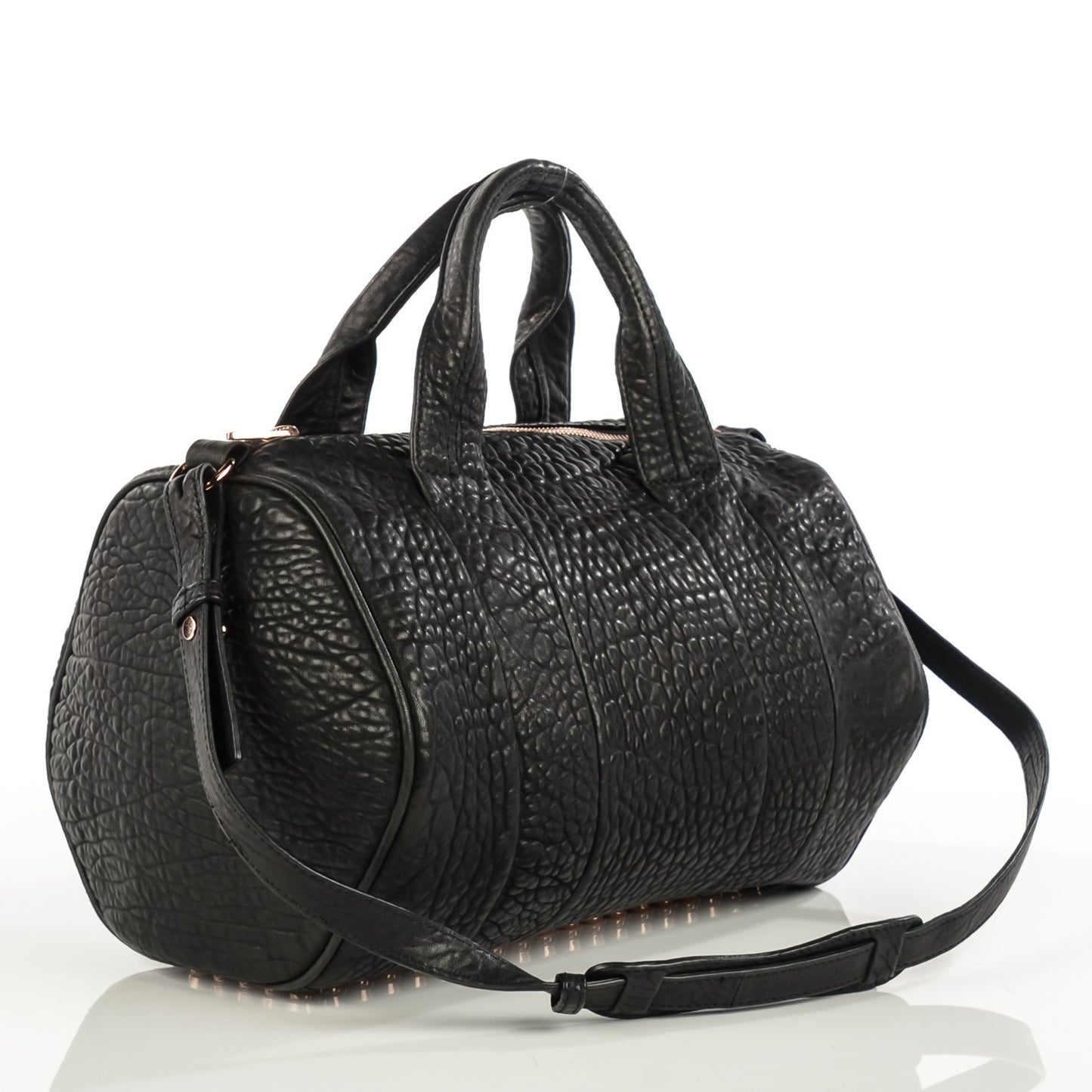 Pebbled Lambskin Rocco Black Rose Gold Hardware