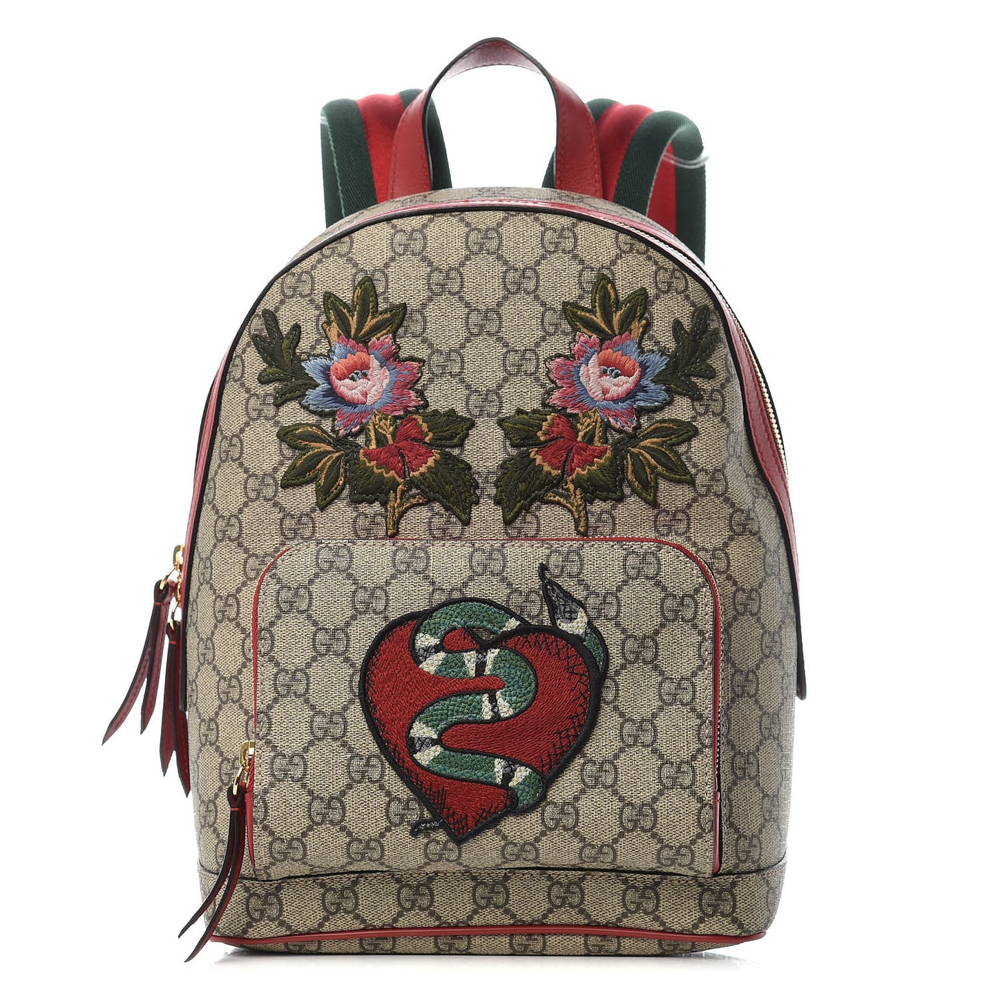 GG Supreme Monogram Web Kingsnake Heart Embroidered Small Day Backpack Red