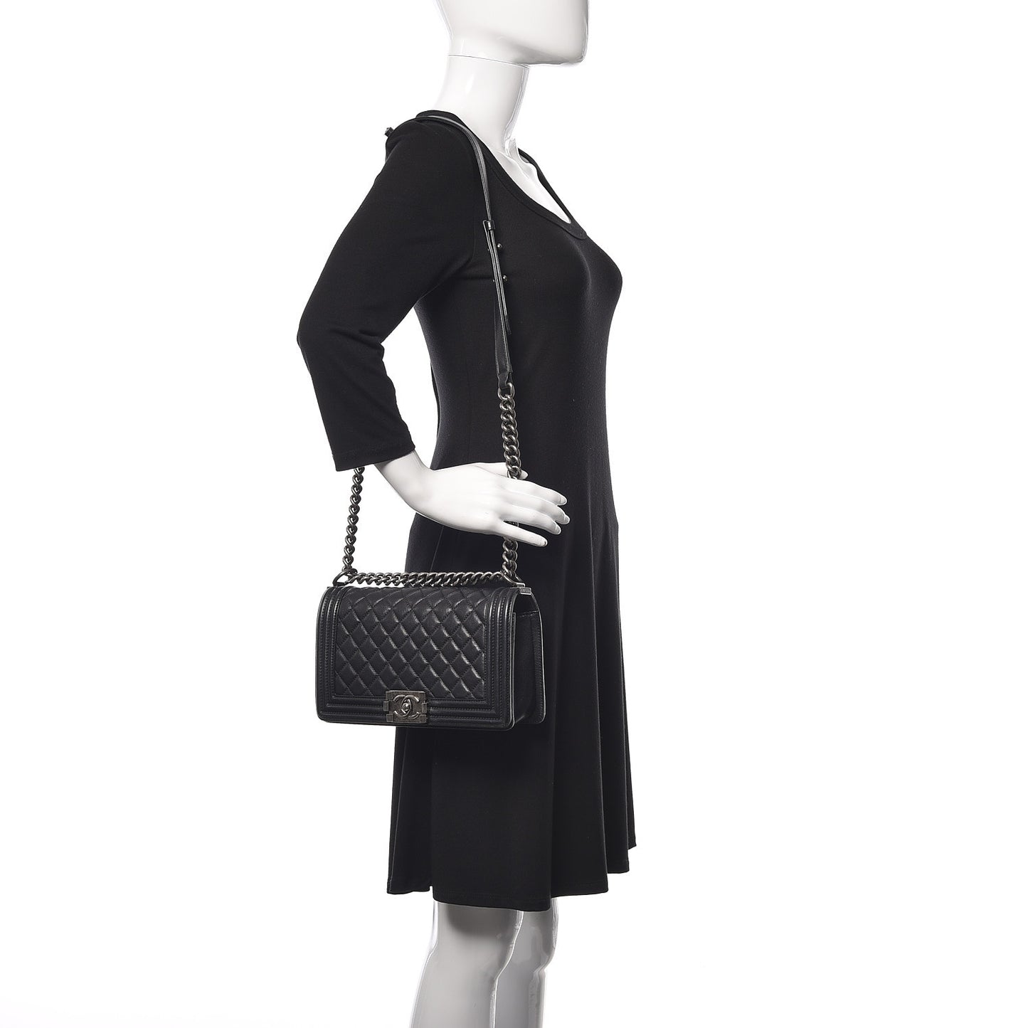 Calfskin Quilted Medium Boy Flap Black