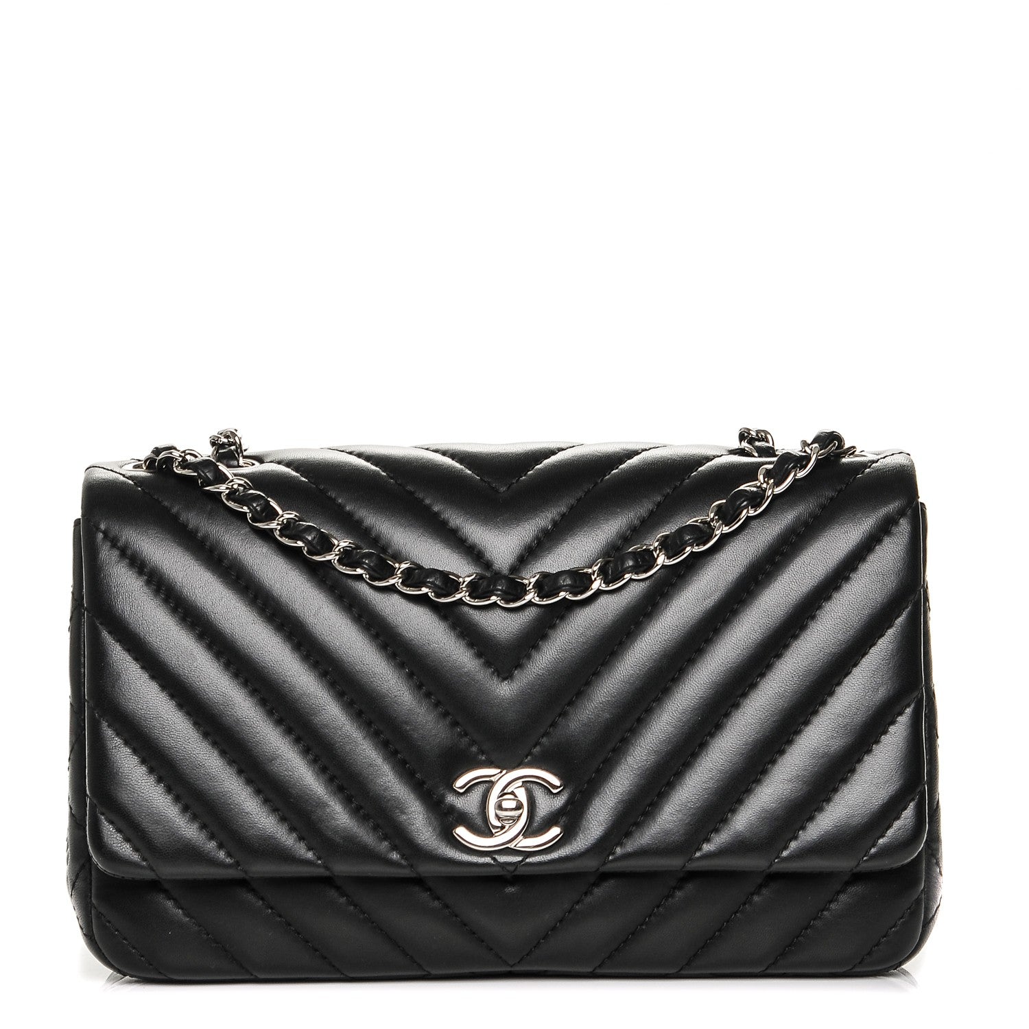 Chanel Lambskin Surpique Chevron Medium Single Flap Black 1 of 7