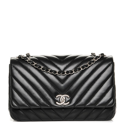 Chanel Lambskin Surpique Chevron Medium Single Flap Black 1 of 7