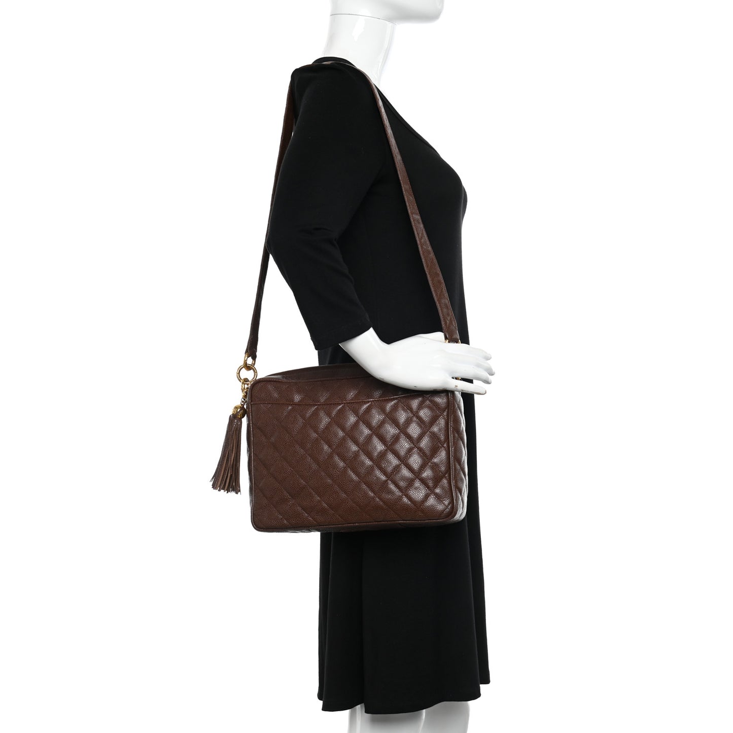 Caviar Quilted Camera Case Brown