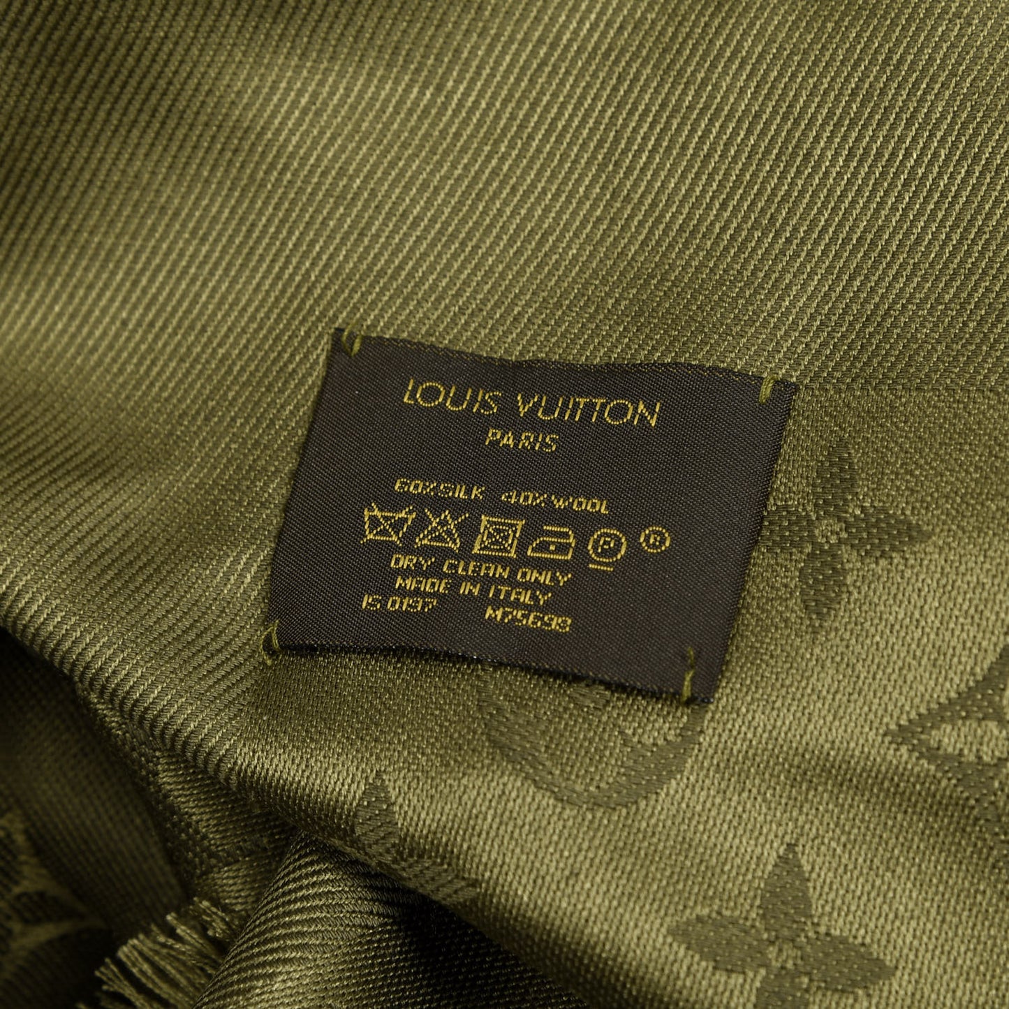 Silk Wool Monogram Shawl Kaki