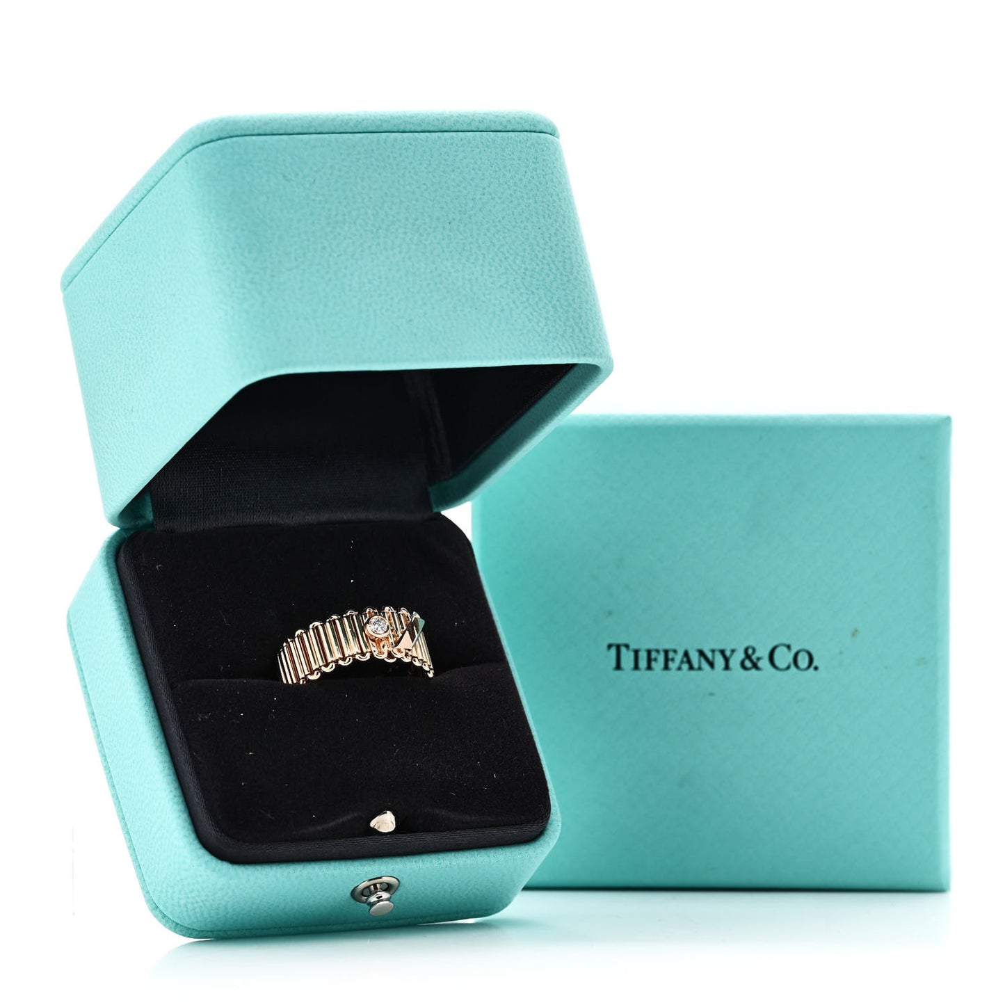 18K Rose Gold Diamond Ribbon Ring 54 6.75