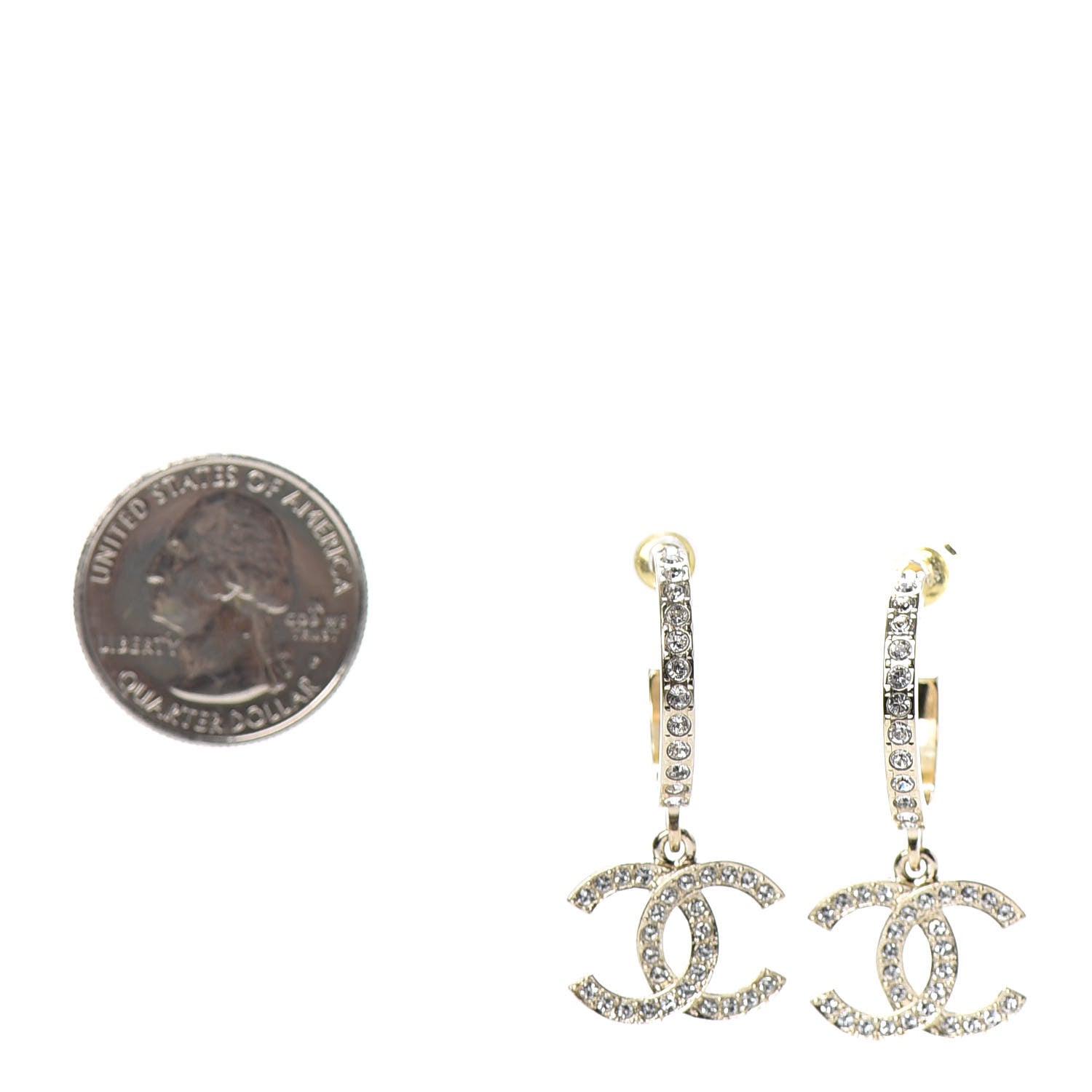 Chanel Crystal Lock Symbols CC Hoop Drop Earrings Gold 2 of 4