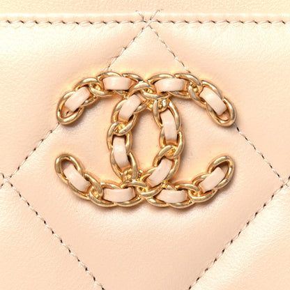 Chanel Shiny Goatskin Quilted Chanel 19 Card Holder Beige 11 of 12
