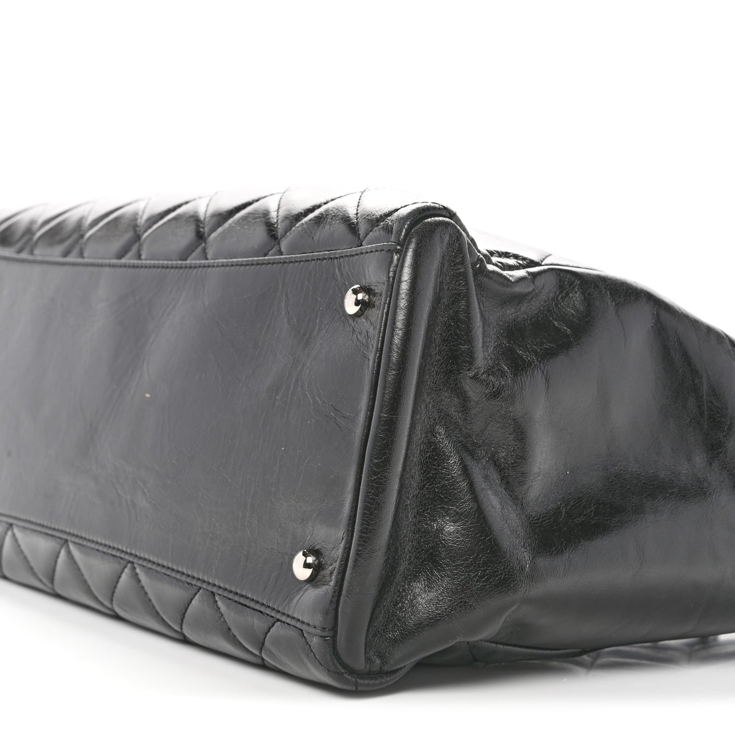 Glazed Calfskin Quilted Large CC Delivery Tote Black