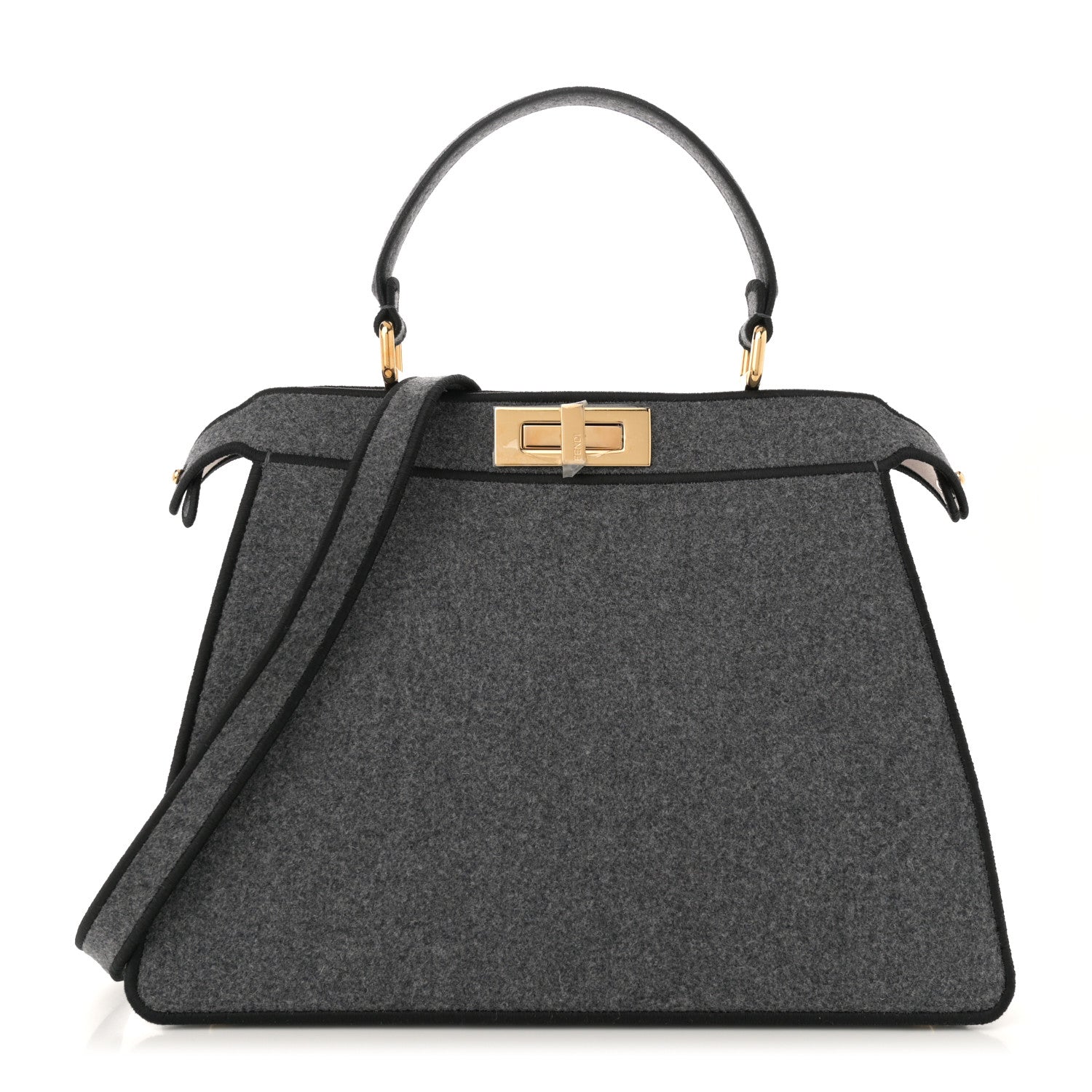Fendi Melange Flannel Satin Threaded Edge Medium Peekaboo I SEE U Satchel Grigio Bois de Rose 1 of 10