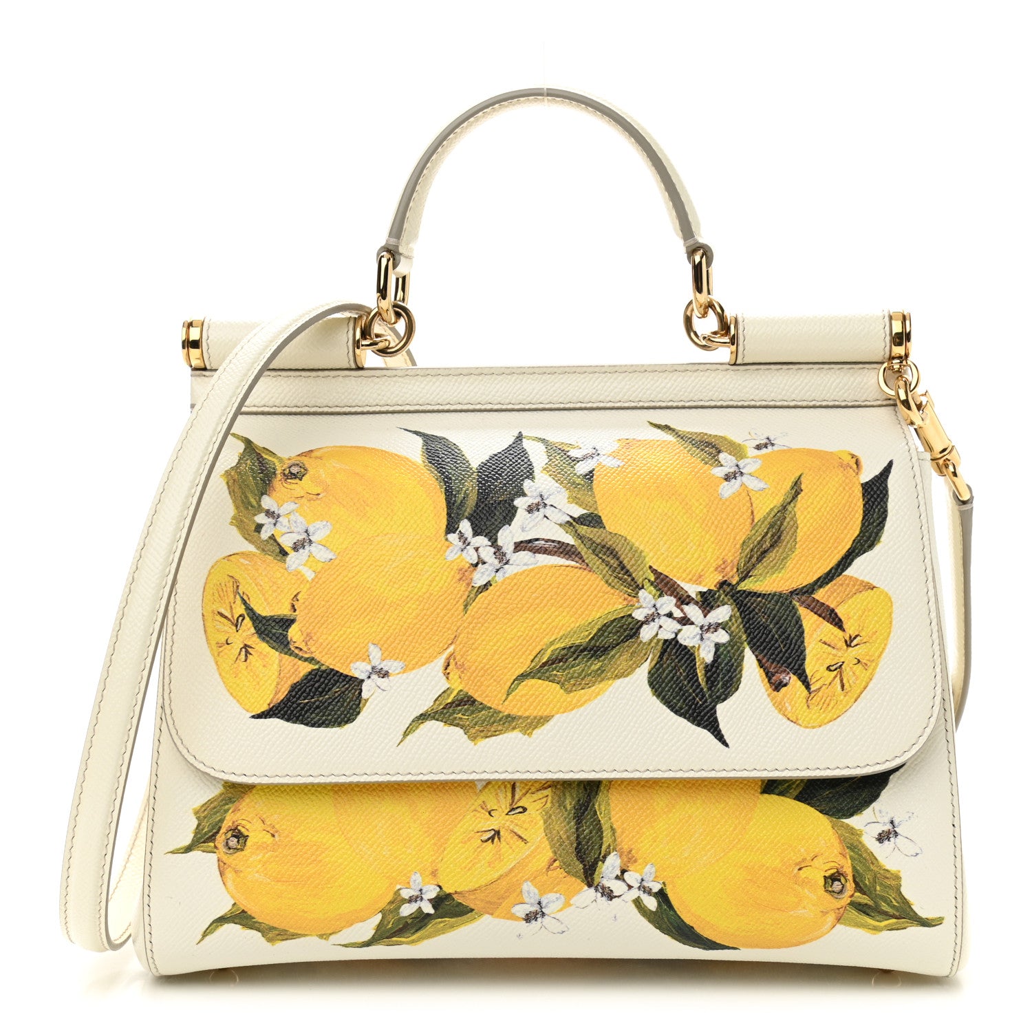 Dolce & Gabbana Dauphine Lemon Print Medium Miss Sicily Satchel White 1 of 14