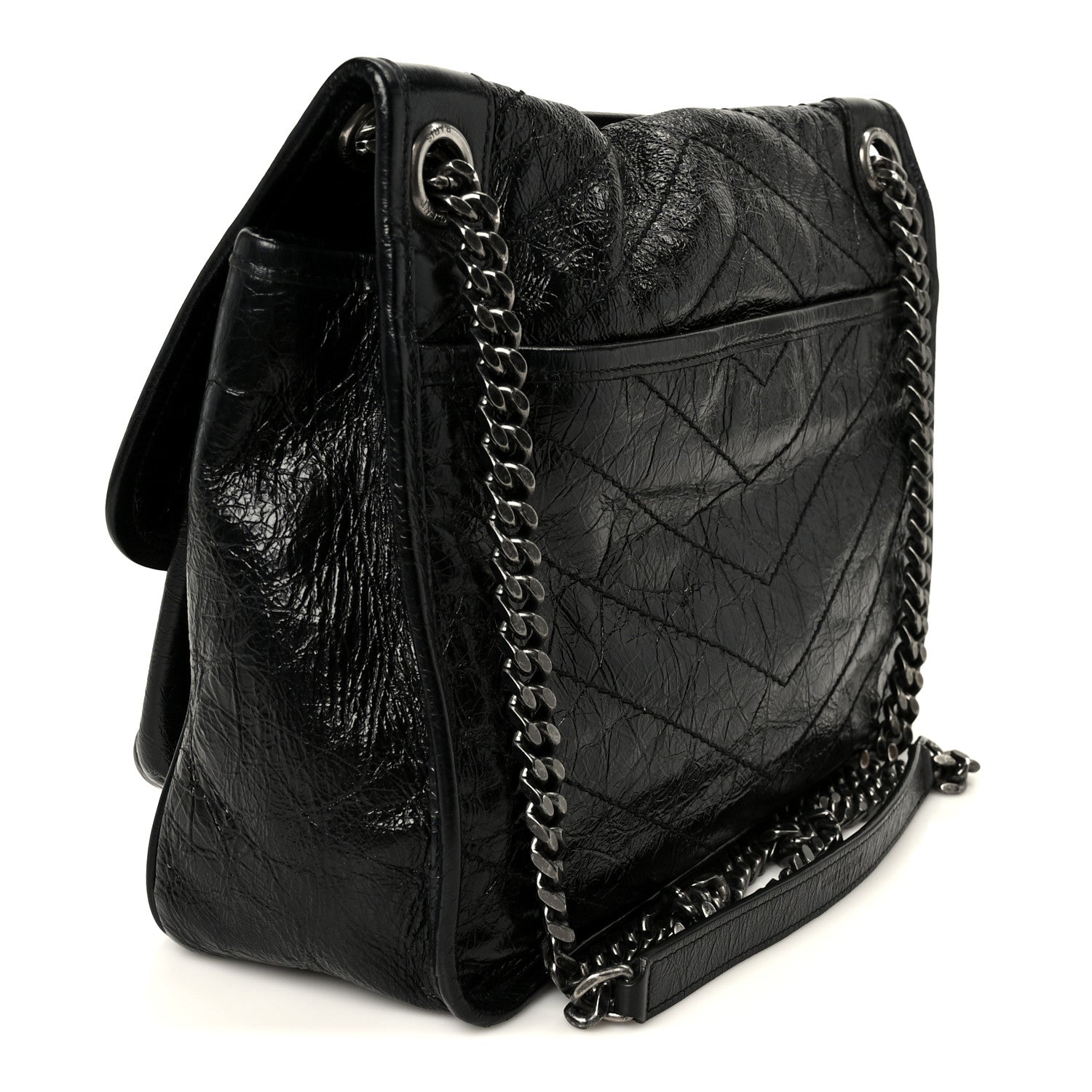 Saint Laurent Crinkled Calfskin Matelasse Monogram Medium Niki Chain Satchel Black 3 of 10