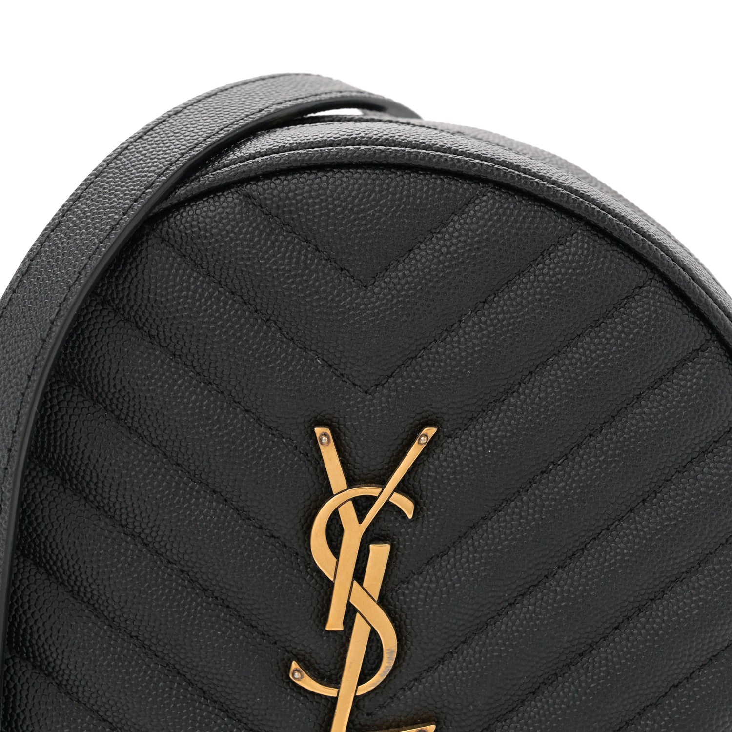 Saint Laurent Grain De Poudre Matelasse Chevron Quilted Round Vinyle Camera Bag Black 8 of 11