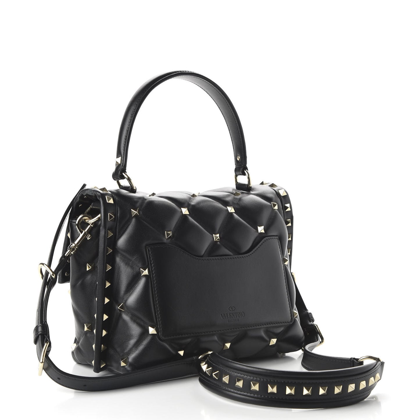 Lambskin VLTN Print Candystud Top Handle Bag Black