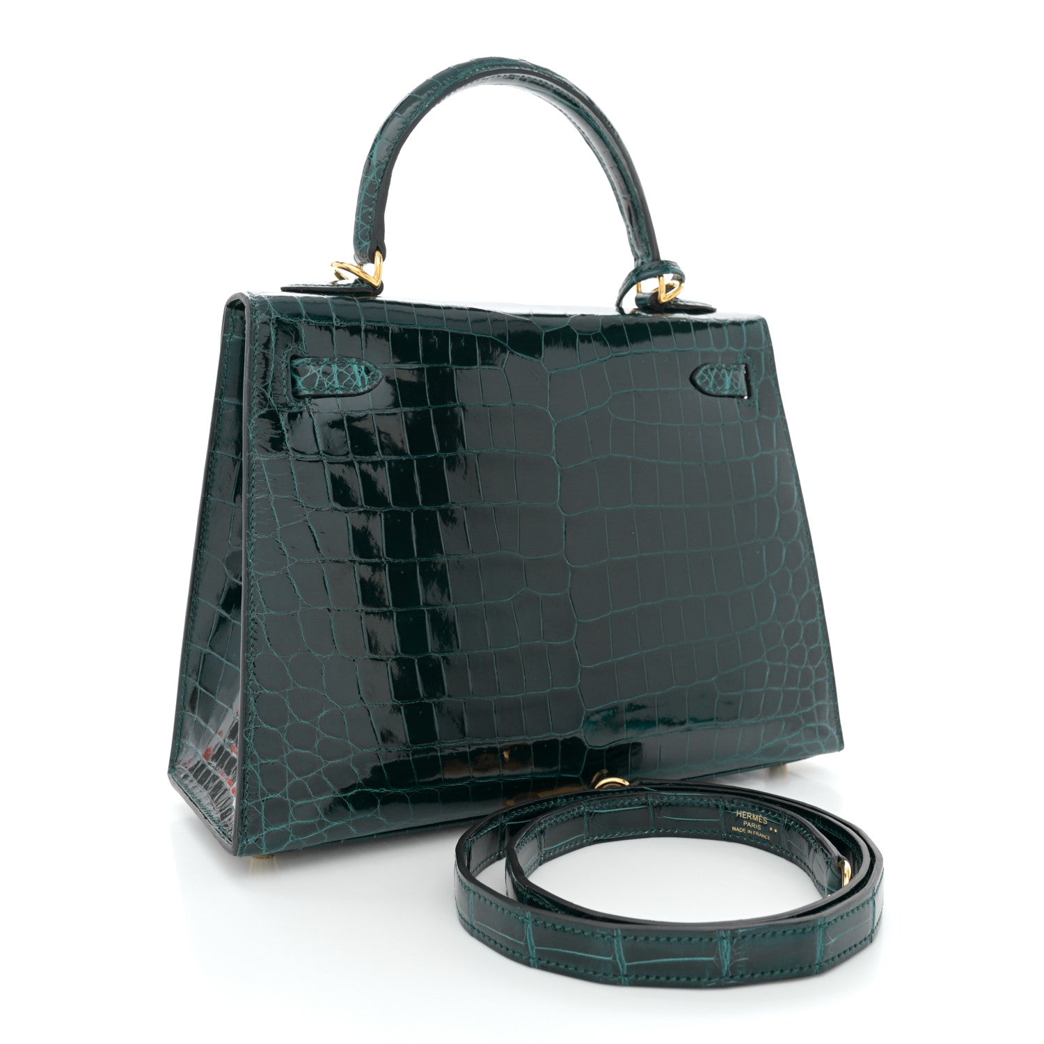 Hermes Shiny Niloticus Crocodile Kelly Sellier 25 Vert Cypress 3 of 11