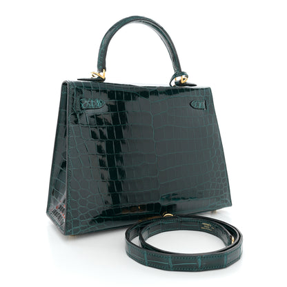 Hermes Shiny Niloticus Crocodile Kelly Sellier 25 Vert Cypress 3 of 11
