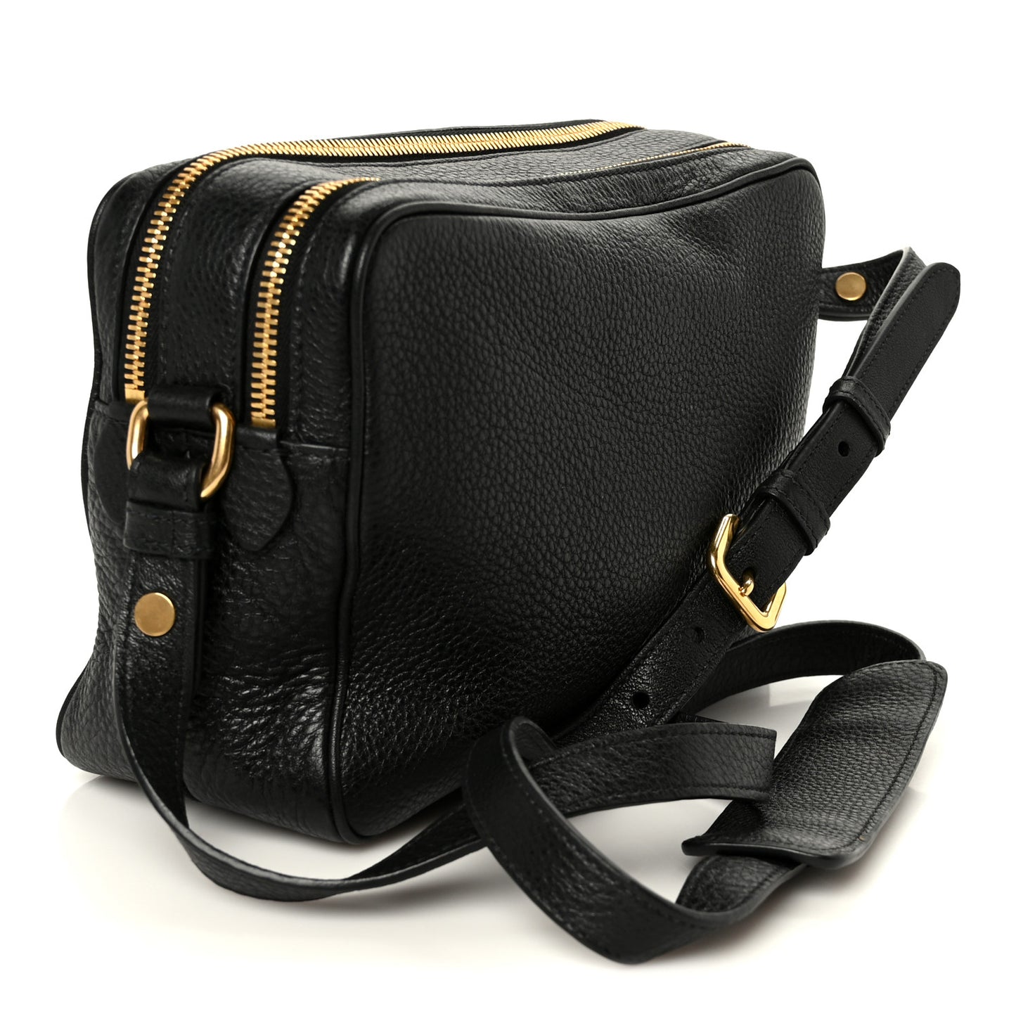 Vitello Daino Medium Double Zip Shoulder Bag Black