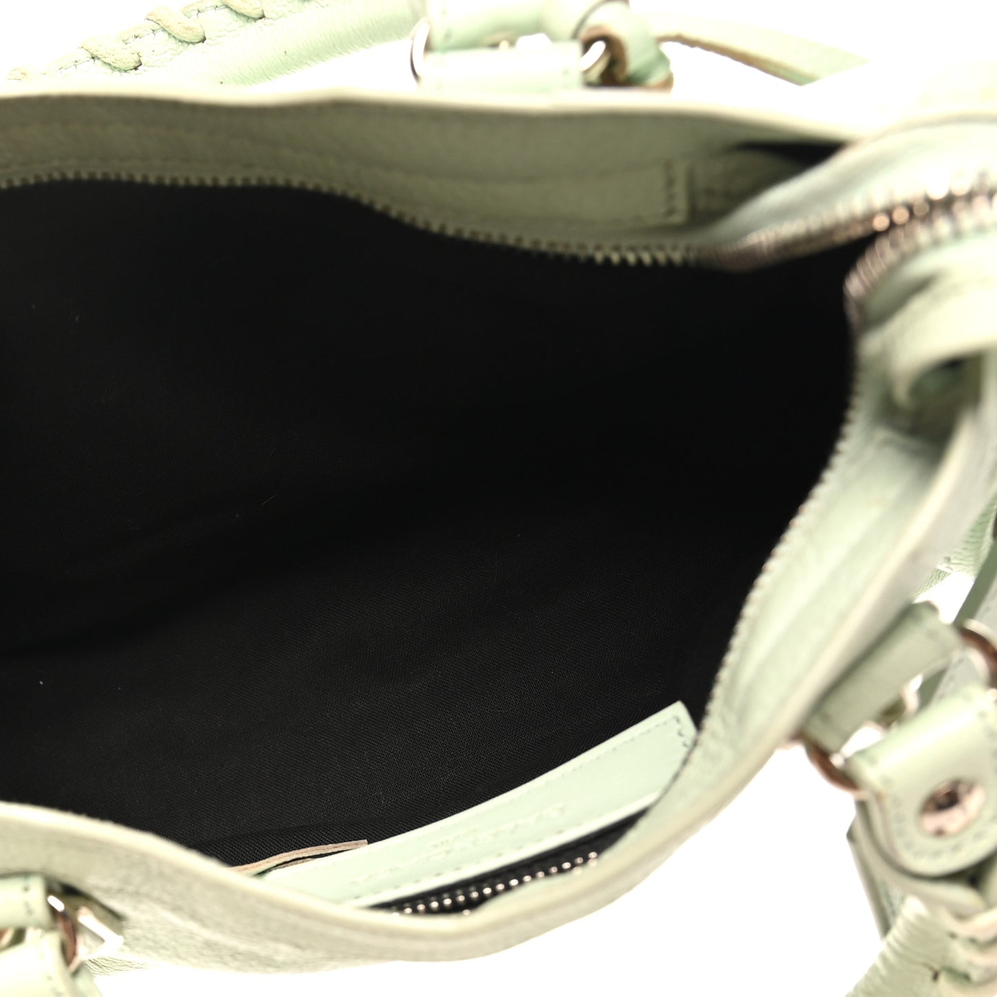 Chevre Silver Metallic Edge Hardware Mini City Vert Anis